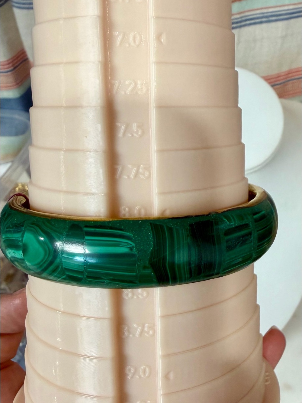 Chunky Green Malachite Bangle Bracelet -8.25”